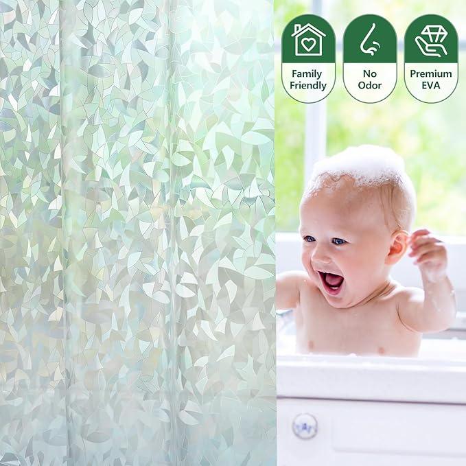 AooHome Long Shower Curtain Liner - EVA 3D Decals Stained Glass Pattern Design Bathroom Shower Curtain with Hooks, 5 Bottom Magnets, Heavy Duty, Water Repellent, Semi Transparent, 72x78 Inch - ModernBath