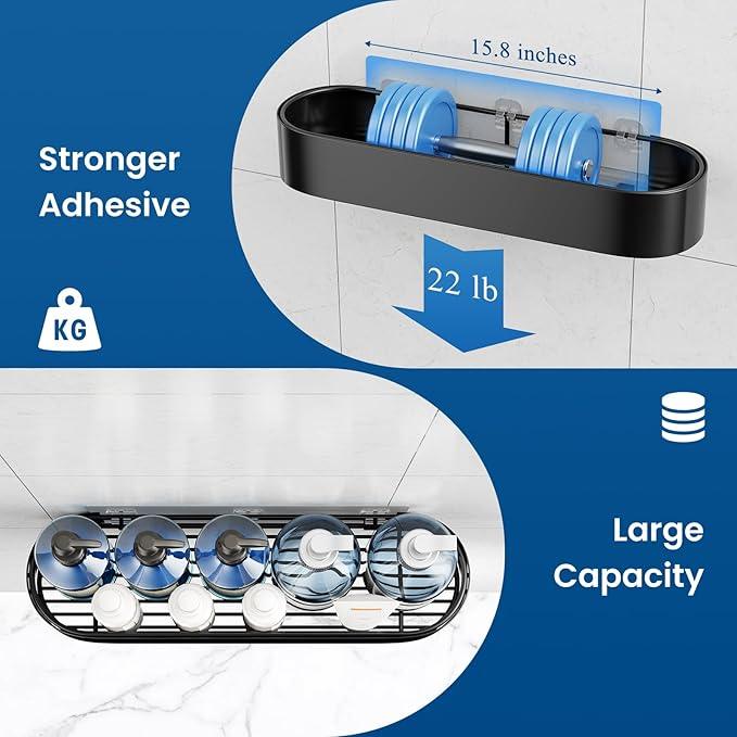 X-Large Adhesive Shower Caddy, 2 Pack Bathroom Organizers and Storage with Large Capacity and 4 Hooks, No Drilling Shower Shelves for Inside Shower for Bathroom, Dorm and Kitchen - ModernBath