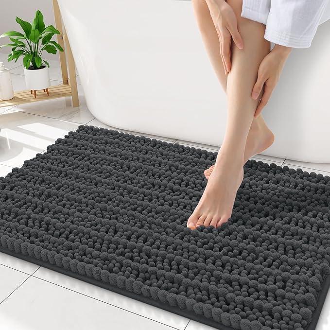 Smiry Bathroom Rugs Mat 34x21, Extra Soft Absorbent Chenille Bath Rugs, Non Slip Rubber Backing Machine Washable Quick Dry Bath Mats for Bathroom Floor, Tub, Shower, Home Decor Accessories, Dark Grey - ModernBath