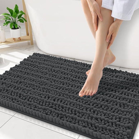 Smiry Bathroom Rugs Mat 34x21, Extra Soft Absorbent Chenille Bath Rugs, Non Slip Rubber Backing Machine Washable Quick Dry Bath Mats for Bathroom Floor, Tub, Shower, Home Decor Accessories, Dark Grey - ModernBath