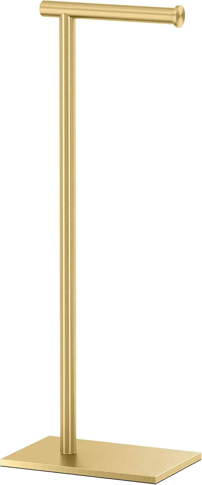 Gatco 1431B, Modern Rectangle Base Freestanding Toilet Paper Holder, 22.25”, Brushed Brass/Free Standing Toilet Tissue Holder Stand with Weighted Base - ModernBath