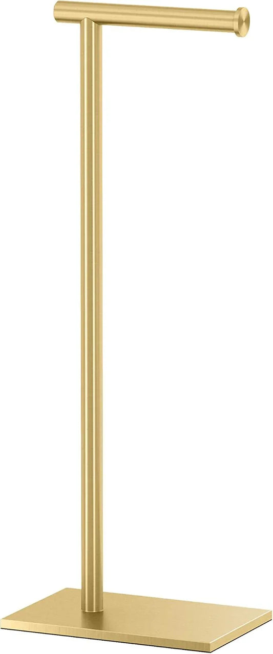 Gatco 1431B, Modern Rectangle Base Freestanding Toilet Paper Holder, 22.25”, Brushed Brass/Free Standing Toilet Tissue Holder Stand with Weighted Base - ModernBath