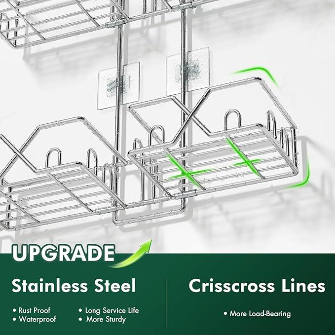 Sewulidon Stainless Steel Shower Caddy Hanging for Handheld Shower Heads,Rustproof Hose Shower Organizer Adjustable Length Shower Rack with 24 Hooks,Razor Holder,Soap Holder - ModernBath