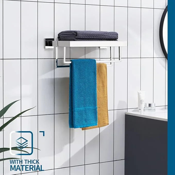 KOKOSIRI Bathroom Towel Shelf 16'' Chrome Towel Rack with Two Bath Towel Bars SUS304 Stainless Steel Wall Mounted, Polished Finish B6003CH-L16 - ModernBath