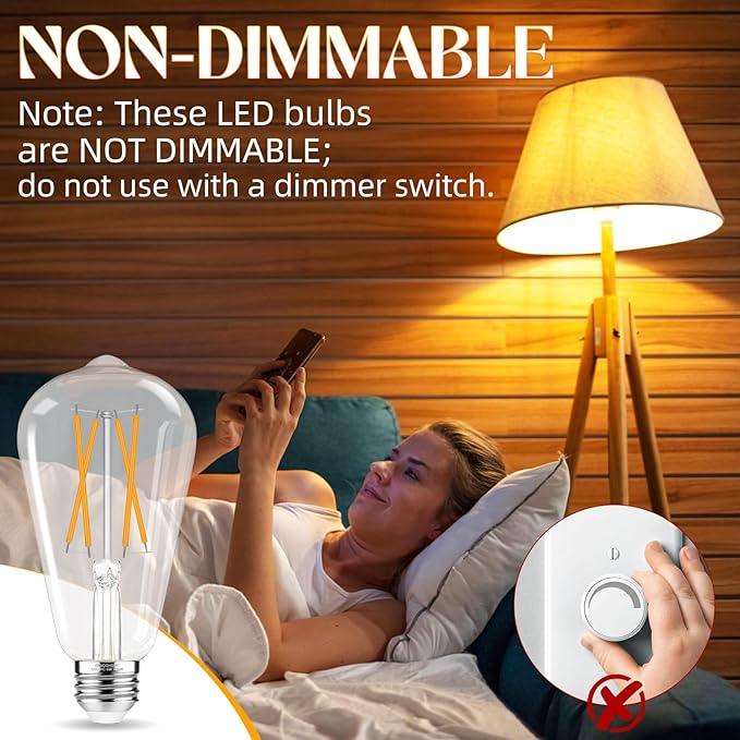 Edison Bulbs 60 watt Equivalent LED, E26 Bulb Non-Dimmable, Soft White 2700K, ST58 Vintage Light Bulbs, 90+ CRI, 6W 600LM, E26 Medium Base, Clear Glass, 18 Pack - ModernBath
