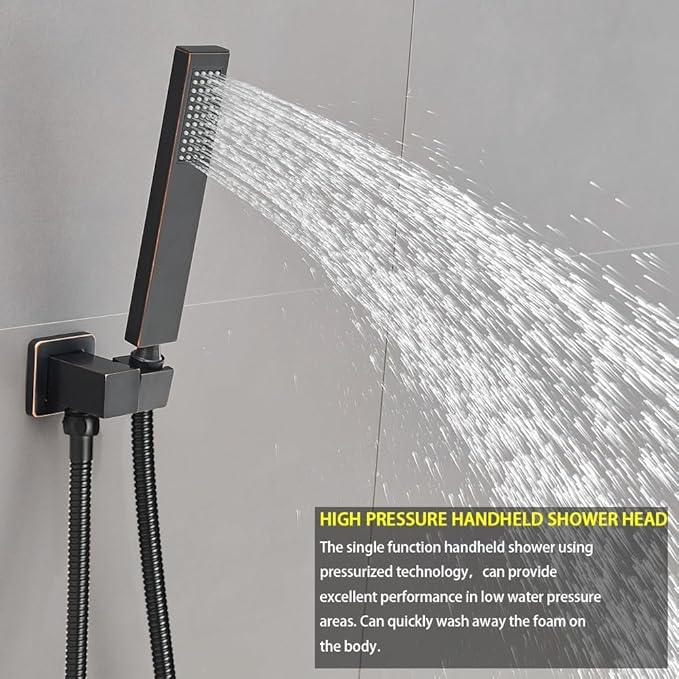Heable Oil Rubbed Bronze Shower System Bathroom 16 Inch Rain Shower Head Ceiling Mount with Handheld Luxury High Pressure Shower Combo Set Shower Faucet Rough-in Valve Body and Trim Kit - ModernBath