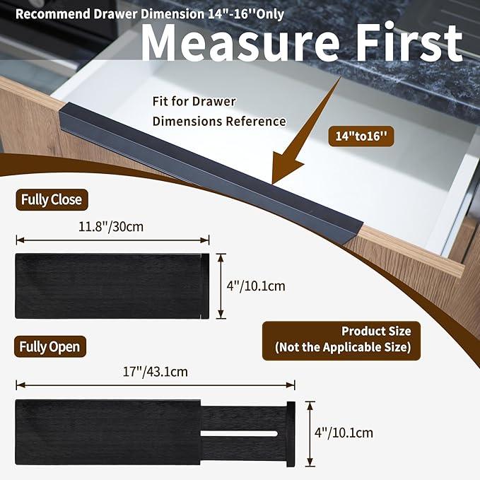 Utoplike Bamboo Dresser Drawer Dividers, 4'' High Adjustable Drawer Organizers for Clothing, Spring Loaded, Works in Kitchen, Bathroom, Bedroom, Drawer, Desk, 4 PCS, Black - ModernBath