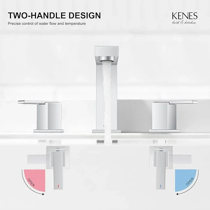 KENES Polished Chrome Widespread Bathroom Faucet 2 Handle Bathroom Sink Faucet 3 Hole, 8-Inch 3 Pieces Vanity Faucet with Pop Up Drain & Supply Lines, KE-9050-5-P - ModernBath