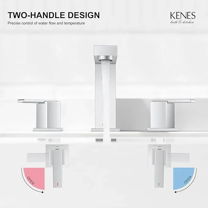 KENES Chrome Widespread Bathroom Faucet Two Handle Bathroom Sink Faucet, 8-Inch 3 Pieces Bathroom Vanity Faucet 3 Hole with Supply Lines, KE-9050-5 - ModernBath