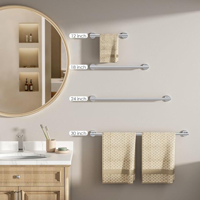 FORIOUS Towel Bar Wall Mounted, Stainless Steel Towel Racks for Bathroom, Includes Wall Mounting Hardware (Chrome, 20 Inch) - ModernBath