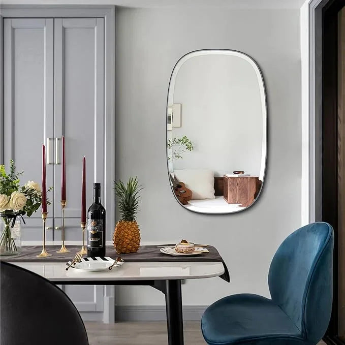 POZINO Oval Beveled Mirror Over Sink, 20"x30" Black Rectangle Mirror for Bathroom, Modern Oblong Vanity Wall Mirrors in Premium Stainless Steel Frame, Wall Mount Hangs Horizontal Or Vertical - ModernBath