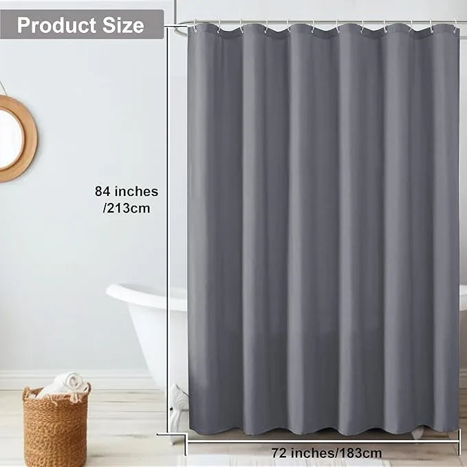 OVZME Zora 84 Inch Shower Curtain Set with 12 Plastic Hooks, Plain Fabric Grey Shower Curtain for Bathroom - Extra Long Shower Curtain, Water Resistance, Machine Washable Soft Cloth, 72WX84L, Grey - ModernBath