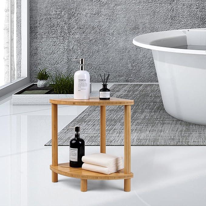 GUGIGIP Upgraded Bamboo Corner Shower Stool for Inside Shower Waterproof,2-Tier Shower Foot Rest with Storage Shelf,Corner Shower Shelf Bench Caddy Shaving Leg,Bath Seat,Gifts for Women Mom - ModernBath