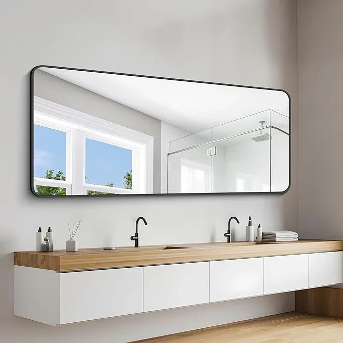 DESBING 72" x 30"Bathroom Mirror, Matte Black Wall Mirror with Metal Frame, Decorative Rectangular Vanity Mirror for Bedroom Bathroom Living Room Entryway (Horizontal/Vertical) - ModernBath