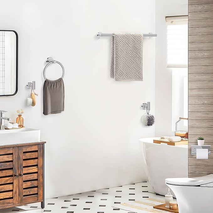 TQKAG 5 Piece Bathroom Towel Bar Holder Sets Polished Chrome Bathroom Hardware Set Stainless Steel Toilet Paper Holder with Shelf Bathroom Accessories Kit Wall Mounted - ModernBath