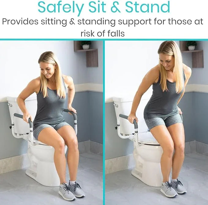 Vive Toilet Safety Rail - Adjustable Grab Bar - Compact Support Frame with Handrail for Bathroom Toilet Seat - Easy Installation for Handicap Senior Bariatrics, Elderly Balance - Padded Hand Armrest - ModernBath