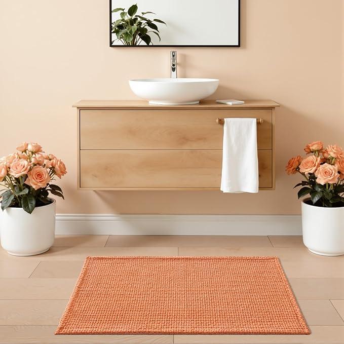 DEXI Bathroom Rugs 20x32, Non Slip Washable Bath Mat, Absorbent Chenille Bathmat, Ultra Soft Thick Carpet for Tub Shower Floor, Orange - ModernBath
