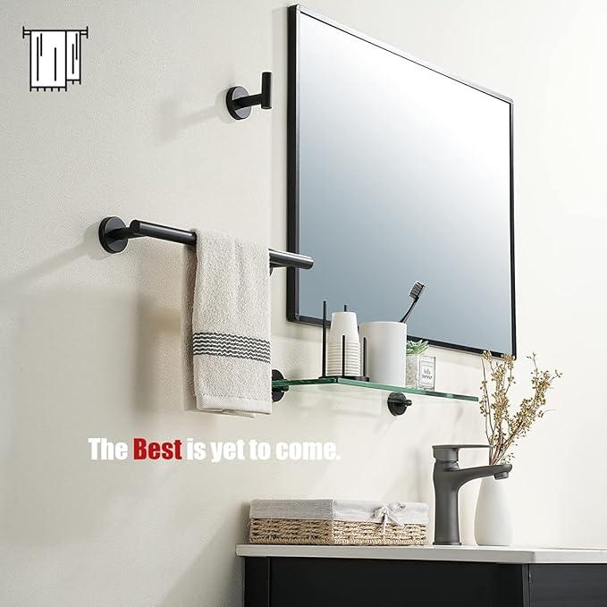 JQK Black Towel Bar, 12 Inch 304 Stainless Steel Thicken 0.8mm Hand Towel Rack, Bathroom Towel Holder Matte Black Wall Mount, Total Length 15 Inch TB110L12-PB - ModernBath