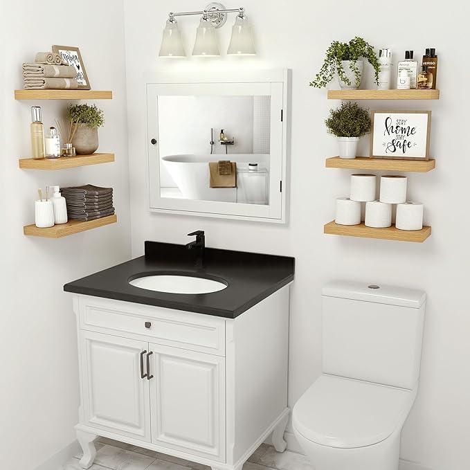 Vivelove Floating Shelves for Wall Mounted, 16 inchs Shelf for Small Bathroom, Bedroom, Living Room, Kitchen, Modern Home Decor, Rustic Farmhouse Wall Shelves with Invisible Brackets - Set of 2, Oak - ModernBath