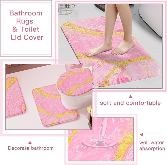 25PCS Bathroom Accessory Set, Pink Bathroom Set with Large-Capacity 4 Gallon Trash Can,Bathroom Rugs Set, Waterproof Shower Curtain, Toilet Brush, Toothbrush Holder & Soap Dispenser - ModernBath