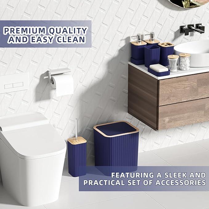 XLHOMO Bathroom Set - 25PC Blue Bathroom Set with Shower Curtain and Rugs, Bathroom Accessories Set, Blue Shower Curtain Set with Bathroom Trash Can - ModernBath