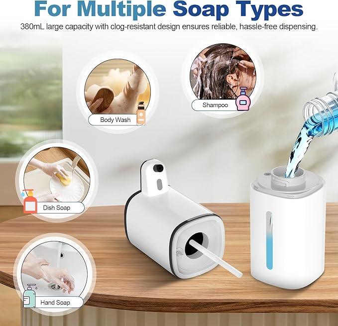 Automatic Liquid Soap Dispenser, 9 Adjustable Levels, 380ml/12.8oz, Auto Touchless Hand Soap or Dish Soap Dispenser,USB Rechargeable Dispenser,Wall Mount or Tabletop Use for Bathroom Kitchen - ModernBath