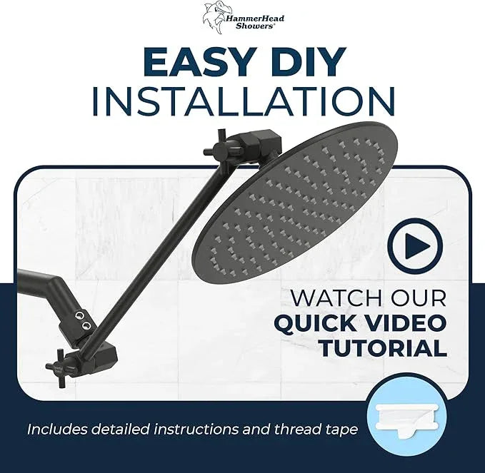 HammerHead Showers Solid Metal 12 Inch Adjustable Shower Head Extension Arm, Raises Showerhead Height, Shower Extender Arm Supports Up to 10 lbs, Matte Black - ModernBath
