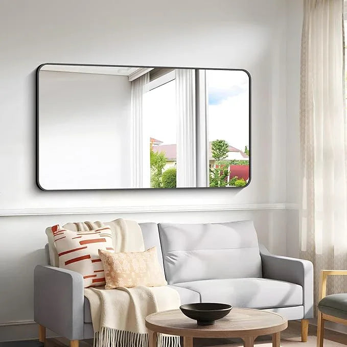 30x55 inch Bathroom Mirror,Black Rectangle Mirror,Wall Mounted Bathroom Frame Vanity Mirror with Round Corner for Bedroom Living Room, Entryway Hangs Horizontal or Vertical - ModernBath
