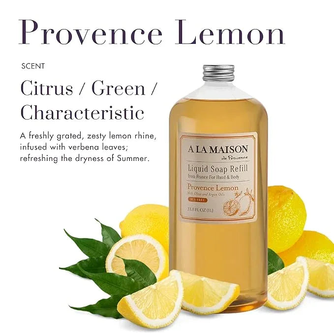 A LA MAISON French Liquid Hand Soap Refill, Provence Lemon - Natural Hand Wash Made with Essential Oils - Biodegradable, Plant-Based, Vegan, Cruelty-Free, Alcohol & Paraben Free (33.8 oz, 2 Pack) - ModernBath