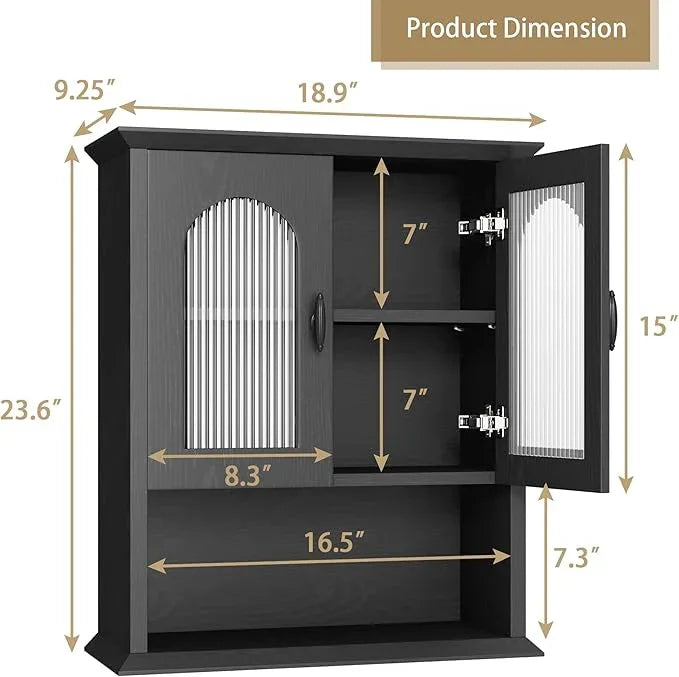 CJL Bathroom Wall Cabinet with Fluted Door, 18.9'' x 23.6'' Medicine Cabinet, Over The Toilet Storage Cabinet, Black - ModernBath