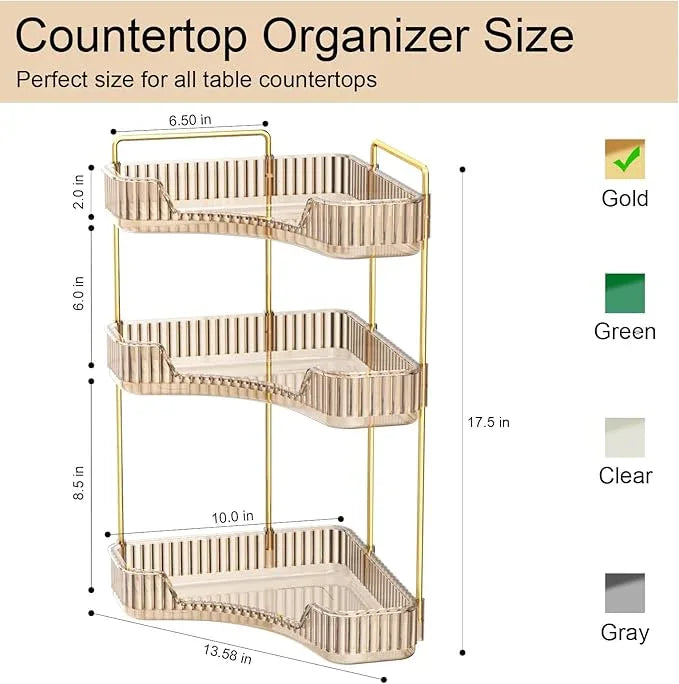 GTI 3-Tier Corner Bathroom Counter Organizer, Large Capacity Makeup Organizer Countertop, Perfume Cosmetics Skincare Vanity Organizers, Exquisite Countertop Storage for Women (Amber) - ModernBath