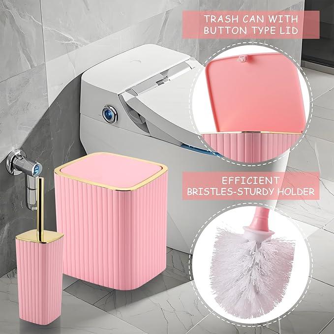 XLHOMO Pink Bathroom Accessories Set - Gorgeous Bathroom Set, 10PC Bathroom Accessory Set, Toilet Brush, Trash Can, Qtip Holder Dispenser & Soap Dispenser - ModernBath