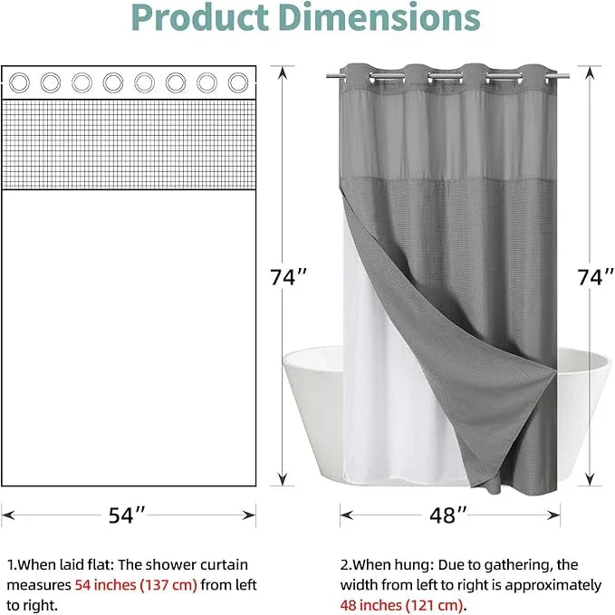 eachope Grey No Hook Waffle Weave Shower Curtain with snap-in Liner Replacement, 230GSM Waterproof Fabric Hotel Shower Curtain Set for Bathroom, Through Mesh Top Window,54Wx74H - ModernBath
