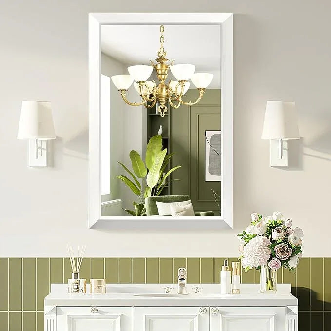 Bathroom Mirror for Over Sink,22x30Inch White Thick Anti-Rust Metal Frame, Rectangle Decorative Wall Mirror with HD Tempered Glass, Horizontal or Vertical Mount for Vanity, Bathroom,Living Room - ModernBath