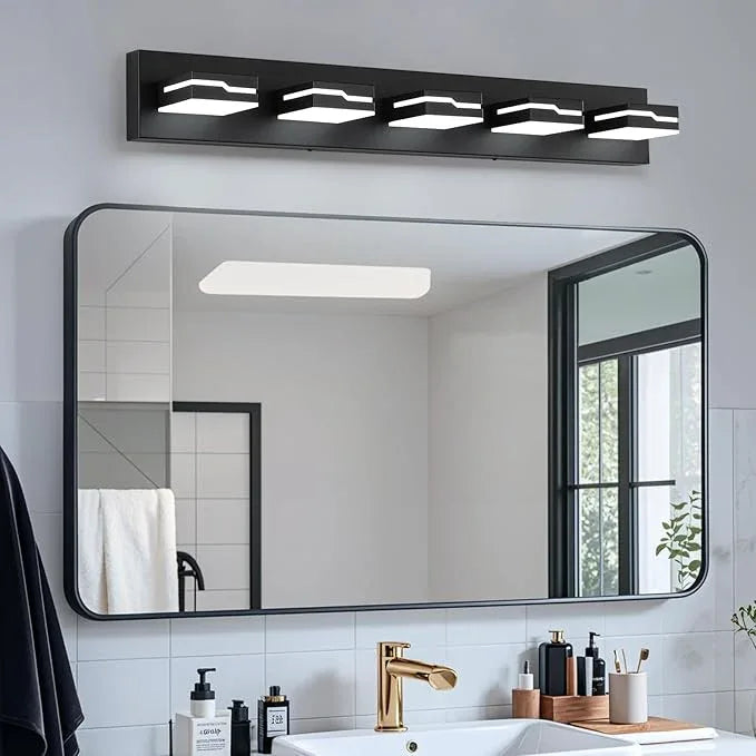 Merexcint LED Modern Bathroom Vanity Light Fixtures 5-Light, 32 inch Dimmable Matte Black Vanity Lights for Bathroom Lighting Fixtures Over Mirror, with 350°Rotatable Acrylic Heads(White Light 5500K) - ModernBath