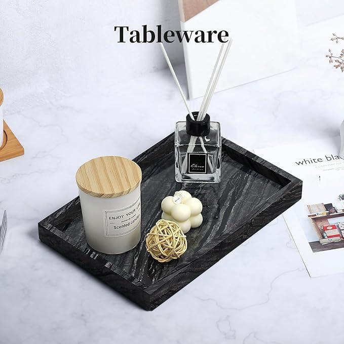 Natural Marble Tray for Bathroom, Genuine Ancient Wood Grain Marble Vanity Tray, Luxury Stone Trays for Dresser, Home Decor, Kitchen, Non-Resin/Non-Ceramic, 12"x 8", Ancient Wood Grain - ModernBath