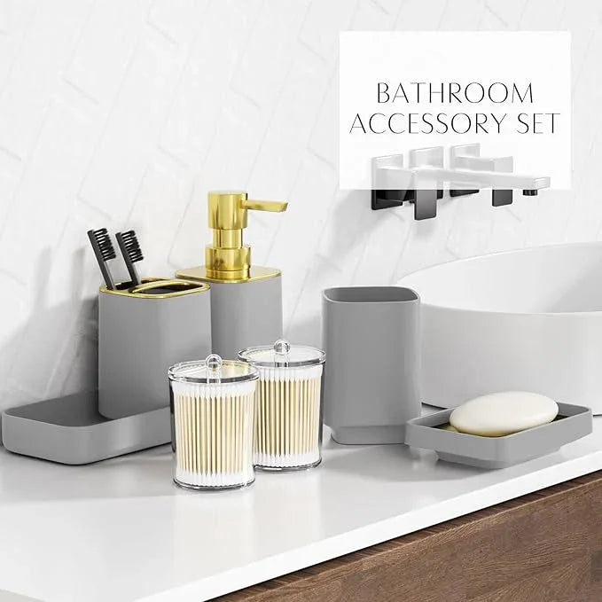 25PCS Bathroom Accessory Set, Beige Bathroom Set with Large-Capacity 4 Gallon Trash Can,Bathroom Rugs Set, Waterproof Shower Curtain, Toilet Brush, Toothbrush Holder & Soap Dispenser - ModernBath