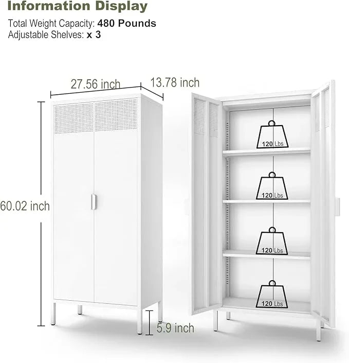COFaR 4 Tier Black Metal Storage Cabinet, Free Standing with 2 Doors, 3 Adjustable Shelves and Legs, Cupboard Metal Cabinet for Living Room, Kitchen, Dining Room, Office - ModernBath
