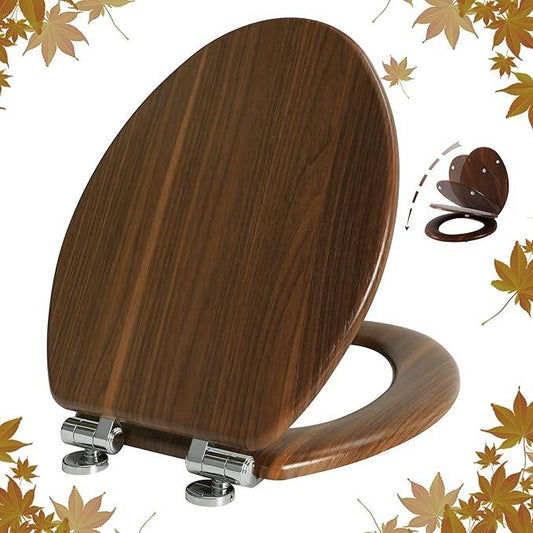 Elongated Toilet Seat Molded Wood Toilet Seat with Quietly Close and Quick Release Hinges, Easy to Install also Easy to Clean by Angol Shiold (Elongated, Walnut) - ModernBath