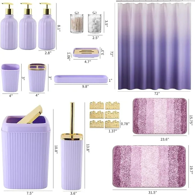 WSBArt 32PCS Bathroom Set Bathroom Sets with Shower Curtain and Rugs Purple Bathroom Accessories,Shower Curtain Set,Bathroom Rug Set with Bathroom Trash Can - ModernBath