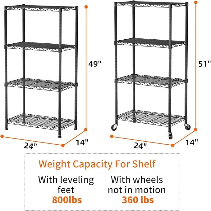 SINGAYE 4 Shelves Storage Shelf Wire Closet Bathroom Organizers Metal Pantry Kitchen Garage Shelving Unit Laundry Room Organization Home Rack Net Basket Black with Wheels - ModernBath