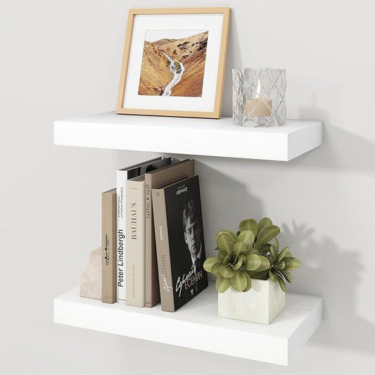 Floating Shelves for Wall, Wall Mounted Rustic Wood Shelves for Bathroom, Bedroom, Living Room, Kitchen, Hanging Shelf for Books/Storage/Room Decor (White, 16") - ModernBath