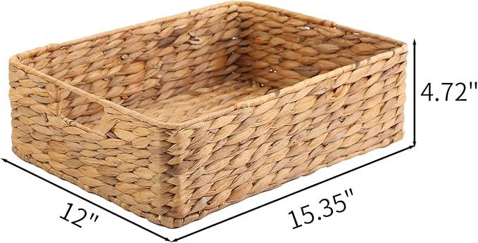 YAHUAN Water Hyacinth Storage Basket, Handwoven, 15.35L x 12W x 4.72H in, Brown - ModernBath