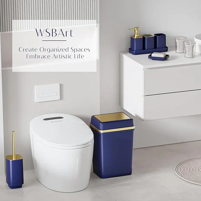 9PCS Bathroom Accessory Set, Navy Blue Bathroom Set with Large-Capacity 4 Gallon Trash Can, Bathroom Accessories Set Complete Toothbrush Holder, Soap Dispenser, Toilet Brush, Bathroom Decor - ModernBath