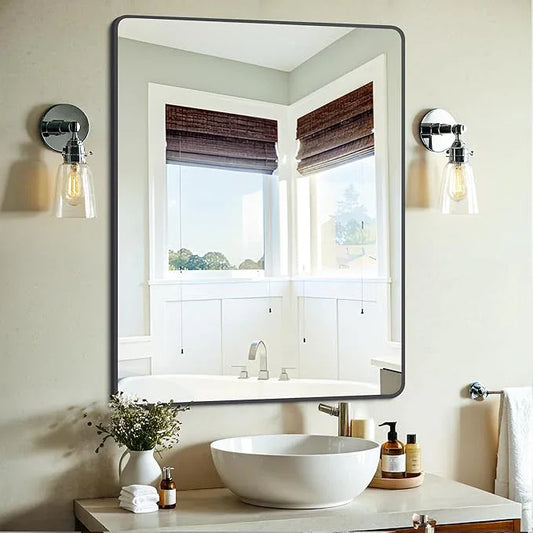 DESBING Black Bathroom Mirror, 30" x 40" Wall Mirror with Metal Frame, Decorative Rectangular Vanity Mirror for Bedroom Bathroom Living Room Entryway (Horizontal/Vertical) - ModernBath