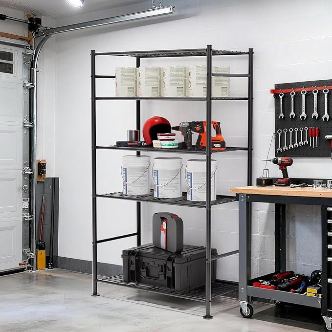 5 Tier Shelf Organizer Rack, Metal Shelving Unit with Adjustable Leveling Feet, Space-Saving Storage Shelves for Garage Closet Laundry Bathroom Kitchen Pantry, 33.07”Wx12.6”Dx72.04”H,Black - ModernBath