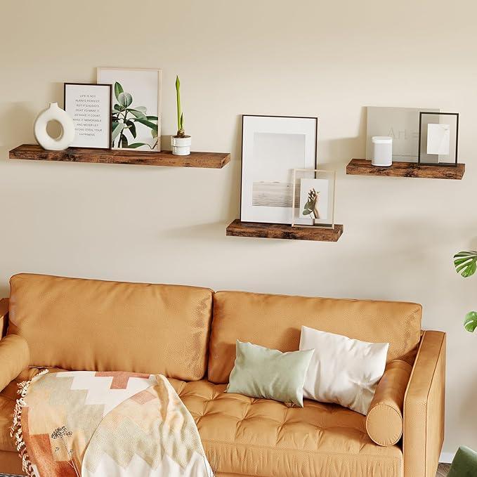 Fixwal 15.8in Wall Shelves, Rustic Wood Finish Floating Shelves Set of 4, Shelves for Wall Decor, with Invisible Brackets for Bathroom, Living Room,Bedroom and Kitchen(Rustic Brown) - ModernBath