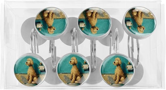 Dog on The Toilet Shower Curtain Hooks 12Pcs, Decorative Rust Resistant Shower Rings for Shower Curtain Rods, Stainless Steel Round Curtain Hooks for Bathroom, Bedroom, Farmhouse - ModernBath