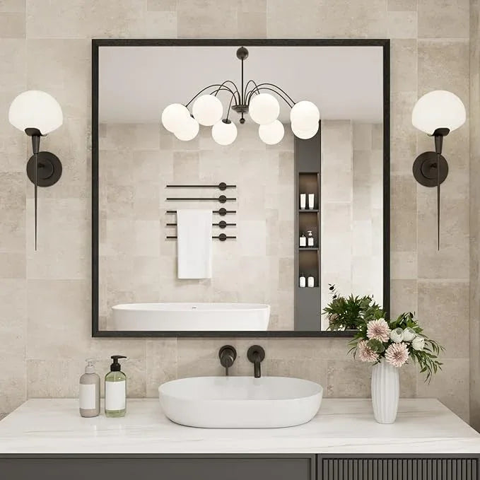 JISOSO Bathroom Vanity Mirror 36x36 Inch, Matte Black Rectangle Bathroom Mirror, Anti-Rust, 4MM Tempered Glass, Wall-Mounted Mirror, Hangs Horizontally or Vertically for Bathroom & Bedroom - ModernBath