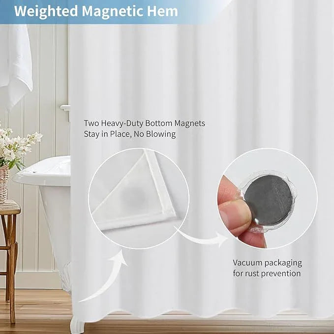 THAIGEE 2-in-1 Waterproof Fabric Shower Curtain or Liner,Linen Textured,Breathable TPU & Washable Bathroom Shower Curtain Set with 12 Plastic Hooks,72"x72",White - ModernBath